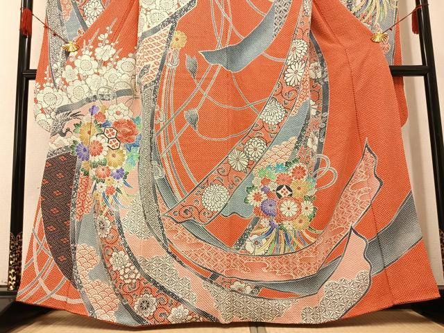 平和屋着物●名門 藤娘きぬたや・総絞り 振袖 吉祥花文 正絹 逸品 AABB2927ph