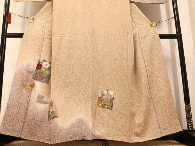 平和屋着物●訪問着 手描き 色紙枝花文 たたき染め 金銀彩 正絹 逸品 AABB2939ph