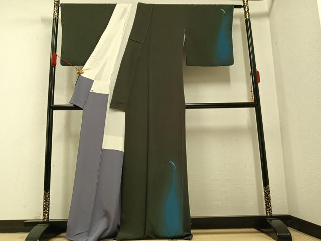 平和屋着物●世界的人形師 辻村寿三郎 ジュサブロー 訪問着 刺繍 鷺 暈し染め 正絹 逸品 AABB2935ph