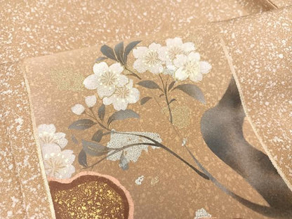 平和屋着物●訪問着 手描き 色紙枝花文 たたき染め 金銀彩 正絹 逸品 AABB2939ph