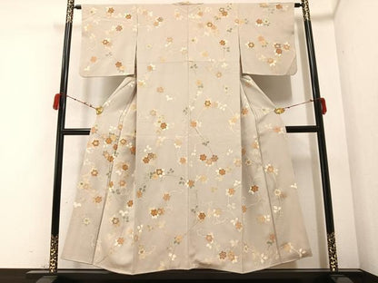 平和屋着物●訪問着 友禅 駒刺繍 枝花文 金彩 正絹 逸品 AABB2963ph