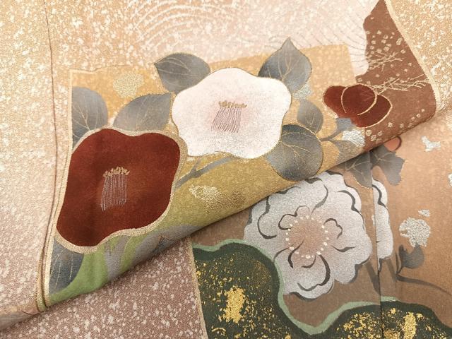 平和屋着物●訪問着 手描き 色紙枝花文 たたき染め 金銀彩 正絹 逸品 AABB2939ph