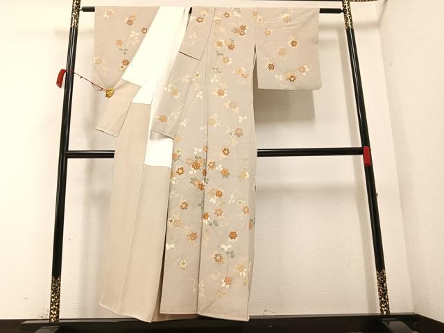 平和屋着物●訪問着 友禅 駒刺繍 枝花文 金彩 正絹 逸品 AABB2963ph