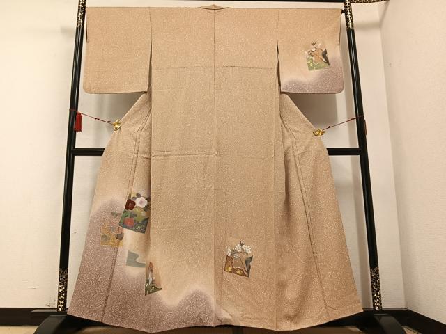 平和屋着物●訪問着 手描き 色紙枝花文 たたき染め 金銀彩 正絹 逸品 AABB2939ph