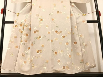 平和屋着物●訪問着 友禅 駒刺繍 枝花文 金彩 正絹 逸品 AABB2963ph