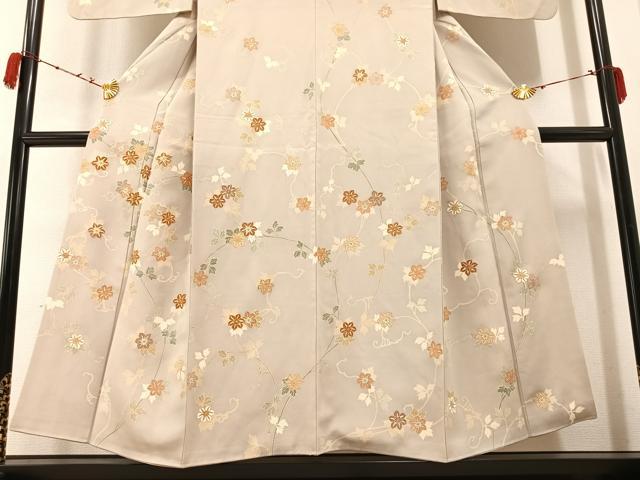 平和屋着物●訪問着 友禅 駒刺繍 枝花文 金彩 正絹 逸品 AABB2963ph