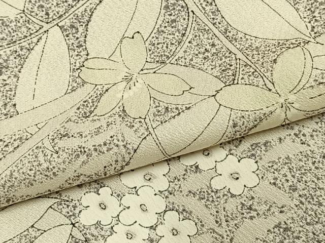 平和屋着物▽上質な小紋 単衣 草花文 正絹 逸品 AABA7780fy