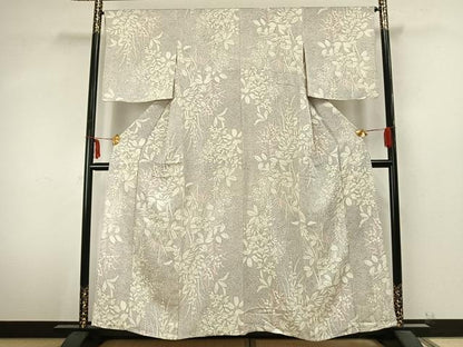 平和屋着物▽上質な小紋 単衣 草花文 正絹 逸品 AABA7780fy