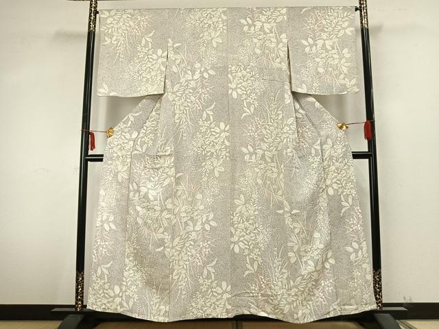 平和屋着物▽上質な小紋 単衣 草花文 正絹 逸品 AABA7780fy