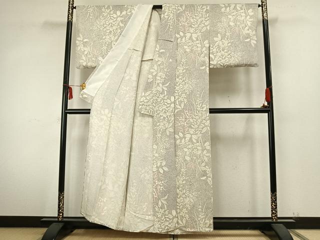 平和屋着物▽上質な小紋 単衣 草花文 正絹 逸品 AABA7780fy