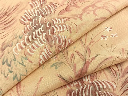 平和屋着物▽訪問着　単衣　紬地　手描き　草花文　正絹　逸品　AABA7796fy