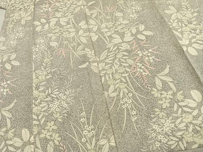 平和屋着物▽上質な小紋 単衣 草花文 正絹 逸品 AABA7780fy