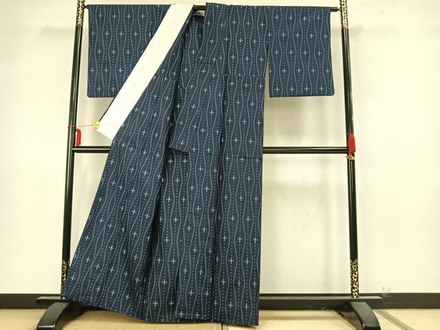 平和屋着物▽上質な紬 単衣 立涌文 正絹 逸品 AABB2066fy