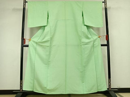 平和屋着物▽上質な色無地 単衣 吉祥花地紋 若緑色 正絹 逸品 AABB2084fy