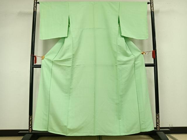 平和屋着物▽上質な色無地 単衣 吉祥花地紋 若緑色 正絹 逸品 AABB2084fy