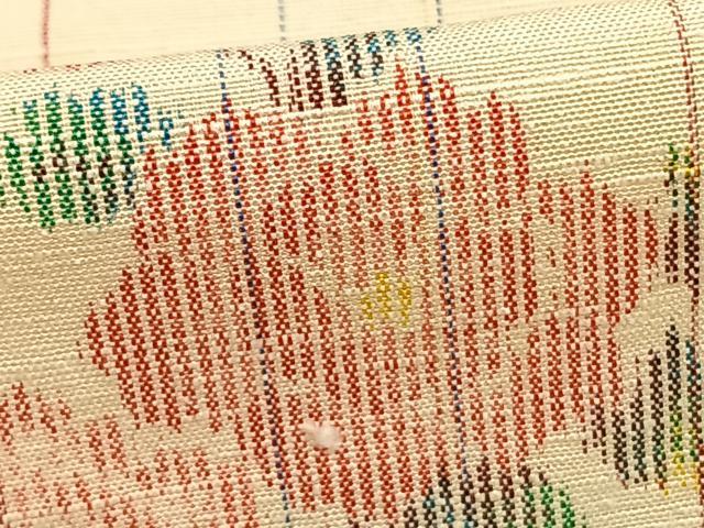 平和屋着物▽上質な紬　単衣　花蝶文　正絹　逸品　AABB2053fy