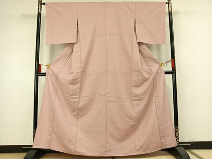 平和屋着物▽上質な紬 単衣 色無地 一斤染色 正絹 逸品 AABB2071fy