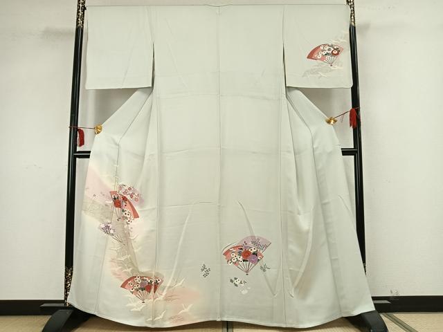 平和屋着物▽訪問着 単衣 扇面花鳥文 暈し染め 金彩 正絹 逸品 AABB2056fy
