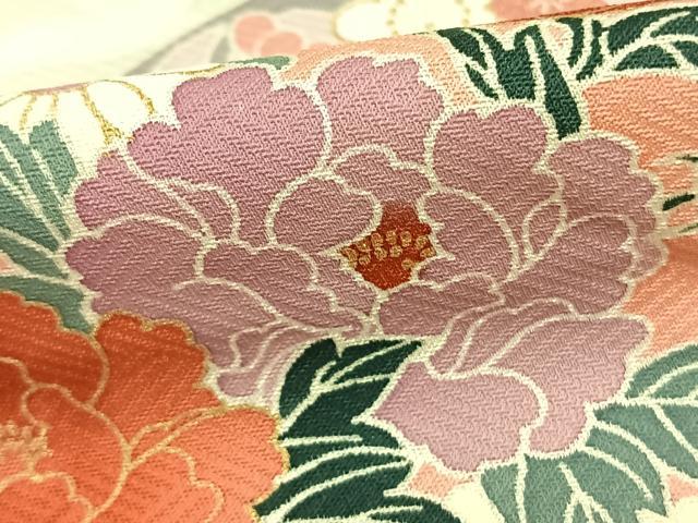 平和屋着物▽訪問着 単衣 扇面花鳥文 暈し染め 金彩 正絹 逸品 AABB2056fy