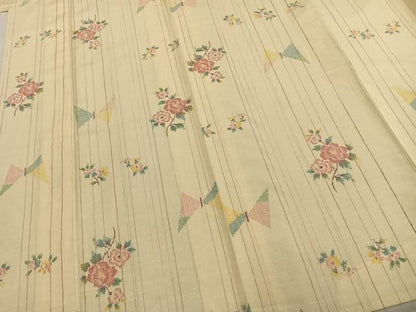 平和屋着物▽上質な紬　単衣　花蝶文　正絹　逸品　AABB2053fy