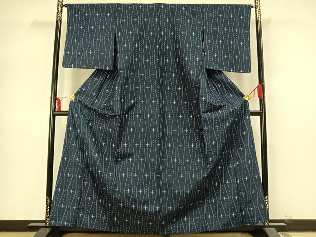 平和屋着物▽上質な紬 単衣 立涌文 正絹 逸品 AABB2066fy