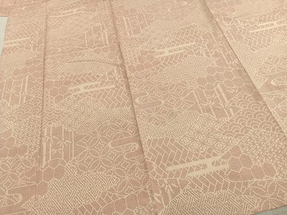 平和屋着物▽上質な紬 単衣 切嵌文 正絹 逸品 AABB2058fy