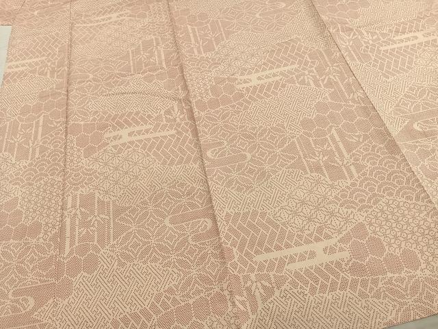 平和屋着物▽上質な紬 単衣 切嵌文 正絹 逸品 AABB2058fy
