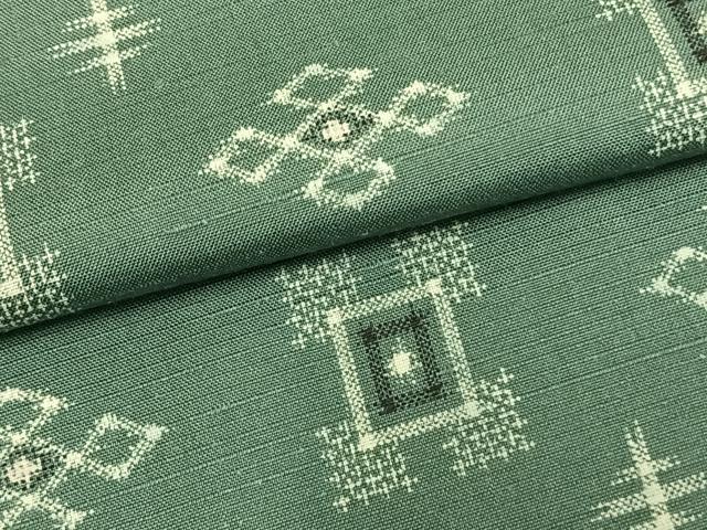 平和屋着物▽上質な紬 単衣 琉球絣 反端付き 正絹 逸品 未使用 AABB2081fy