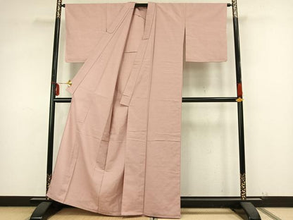平和屋着物▽上質な紬 単衣 色無地 一斤染色 正絹 逸品 AABB2071fy
