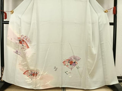 平和屋着物▽訪問着 単衣 扇面花鳥文 暈し染め 金彩 正絹 逸品 AABB2056fy
