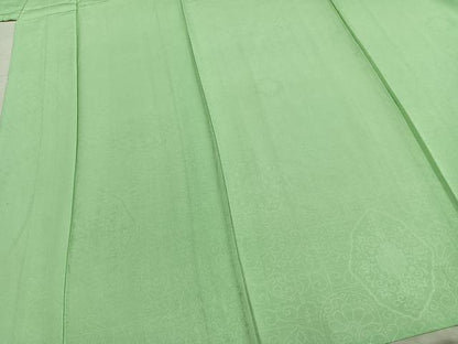 平和屋着物▽上質な色無地 単衣 吉祥花地紋 若緑色 正絹 逸品 AABB2084fy