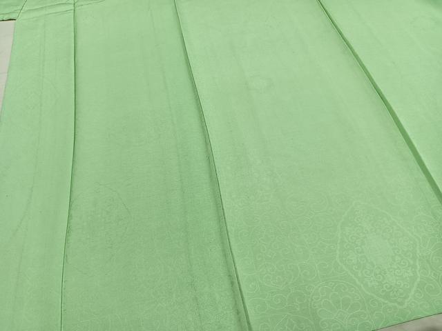 平和屋着物▽上質な色無地 単衣 吉祥花地紋 若緑色 正絹 逸品 AABB2084fy