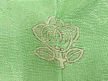 平和屋着物▽上質な色無地 単衣 吉祥花地紋 若緑色 正絹 逸品 AABB2084fy