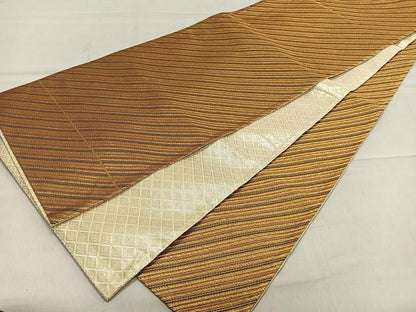 平和屋着物◎全通柄袋帯 斜縞 金糸 正絹 逸品 CAAX7905ua