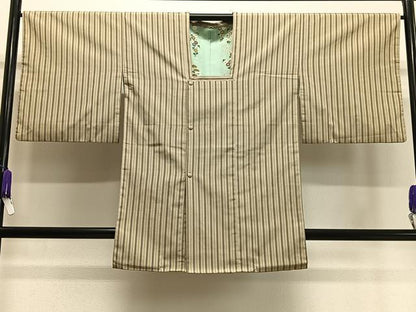 平和屋着物∞道行コート 花しおり 縞 反端付き 正絹 逸品 CAAX7896ua