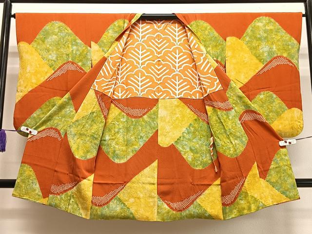 平和屋着物∞道行コート　総絞り　遠山鹿の子文　ロング丈　正絹　逸品　CAAX7892ua