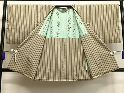 平和屋着物∞道行コート 花しおり 縞 反端付き 正絹 逸品 CAAX7896ua