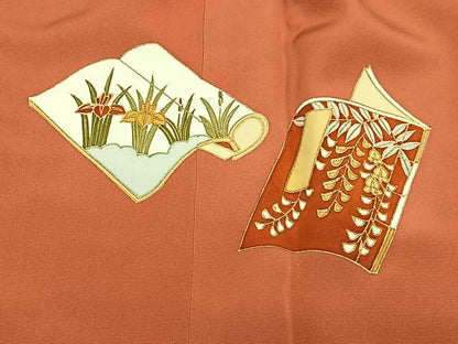 平和屋着物∞道行コート 駒刺繍 冊子花文 藤花房 金彩 正絹 逸品 未使用 CAAX7875ua
