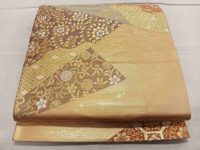平和屋着物◎六通柄袋帯　切嵌花文　金糸　正絹　逸品　CAAX7901ua