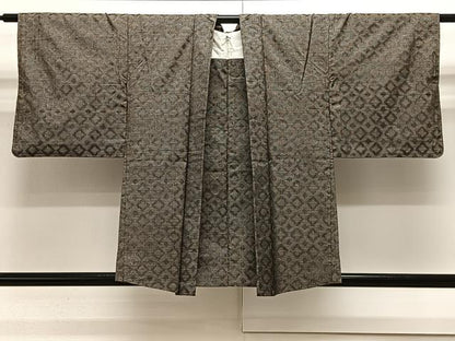 平和屋着物∞本場大島紬 羽織 単衣 幾何学文 正絹 逸品 CAAX7877ua