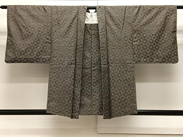 平和屋着物∞本場大島紬 羽織 単衣 幾何学文 正絹 逸品 CAAX7877ua