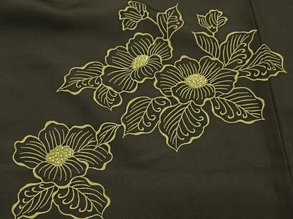 平和屋着物∞羽織　刺繍　草花文　黒地　正絹　逸品　CAAX7880ua