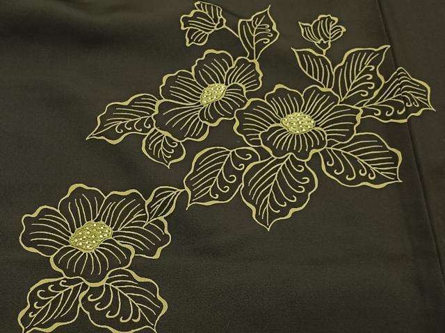 平和屋着物∞羽織　刺繍　草花文　黒地　正絹　逸品　CAAX7880ua