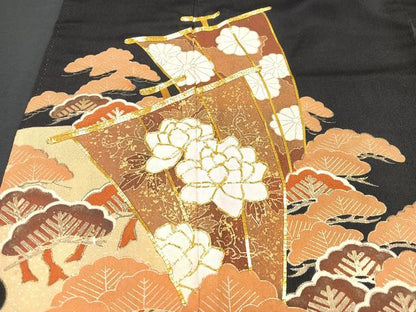 平和屋着物■豪華黒留袖 駒刺繍 浜松文 金彩 正絹 逸品 CAAX9680xe