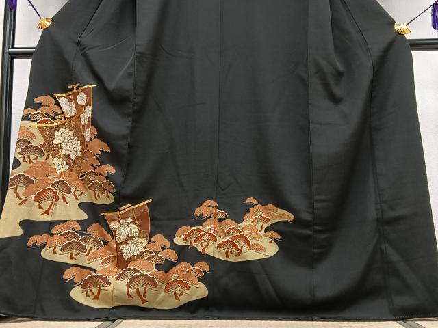 平和屋着物■豪華黒留袖 駒刺繍 浜松文 金彩 正絹 逸品 CAAX9680xe