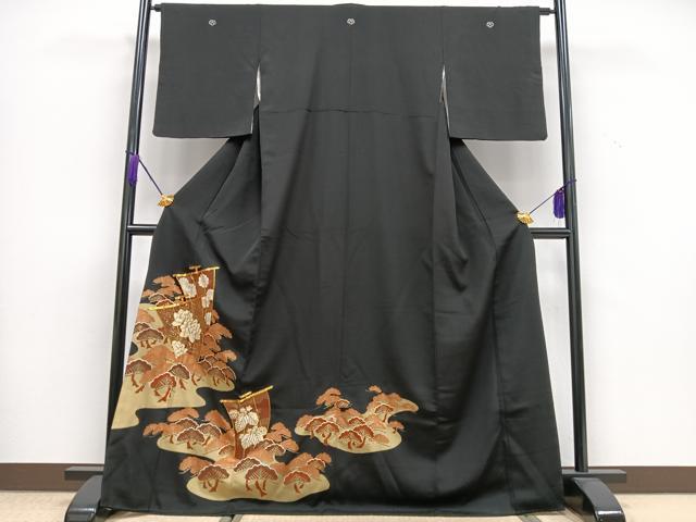 平和屋着物■豪華黒留袖 駒刺繍 浜松文 金彩 正絹 逸品 CAAX9680xe