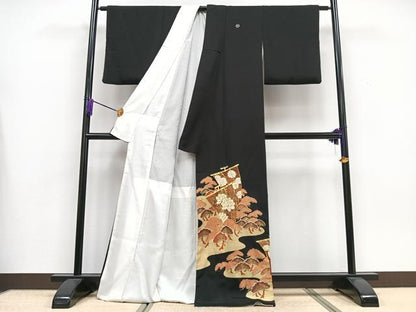 平和屋着物■豪華黒留袖 駒刺繍 浜松文 金彩 正絹 逸品 CAAX9680xe