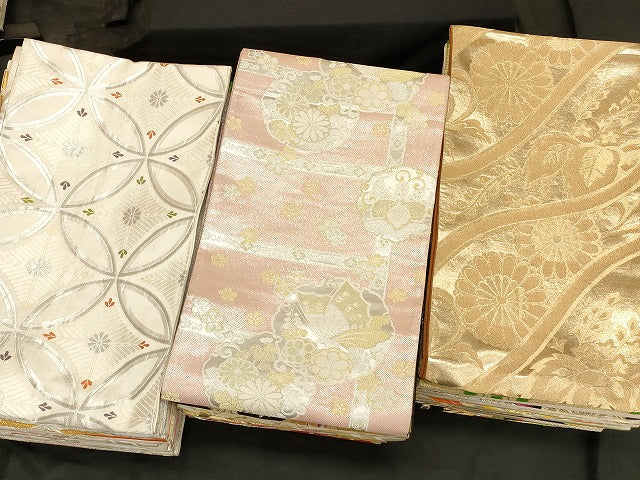 平和屋本店■袋帯 西陣 まとめて100点 向かい鶴 向かい鳥 蝶 辻が花 更紗 花柄 七宝 宝相華 佐賀錦 金銀糸 未使用品あり 全て正絹 se3675