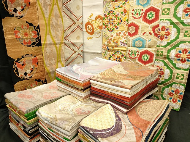 平和屋本店■袋帯 西陣 まとめて100点 鳳凰 向かい鶴 孔雀 蝶 辻が花 花柄 宝相華 楽器 宮田織物 駒刺繍 未使用品あり 全て正絹 se3677