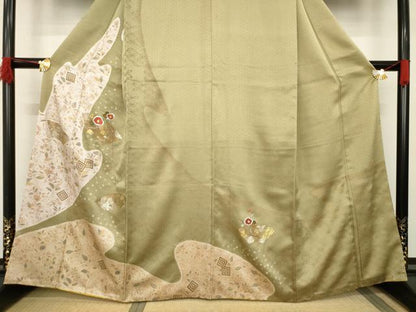 平和屋着物●訪問着 作家物 刺繍 地紙花文 金彩 正絹 逸品 AABB3803ck
